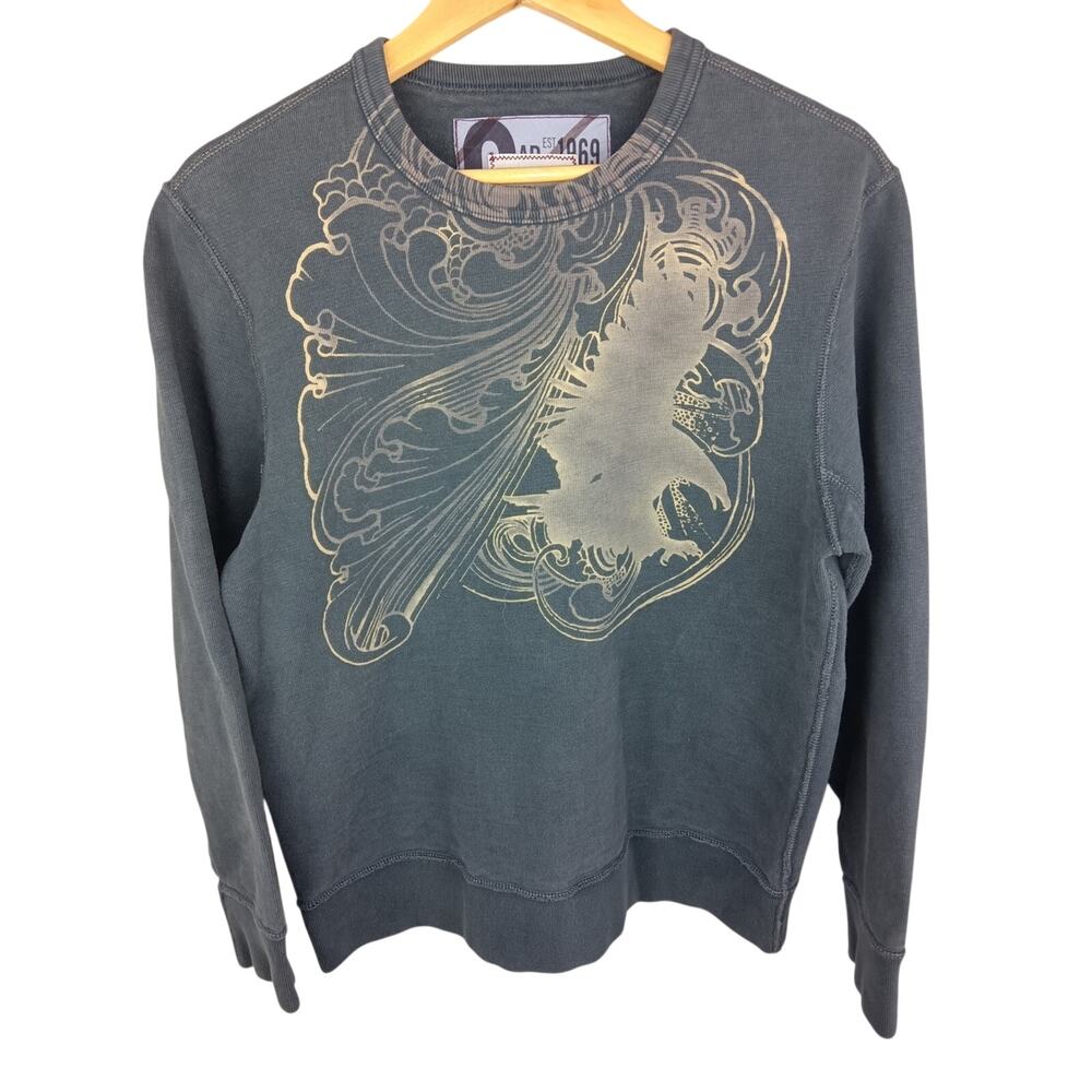 GAP Men's Thermal Knit Y2K Graphic Crewneck Sweater in Slate Blue